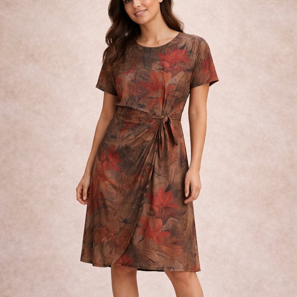 Whimsigoth Abstract Midi Faux Wrap Dress Earthy Indie Grunge VTG KC Spencer NY